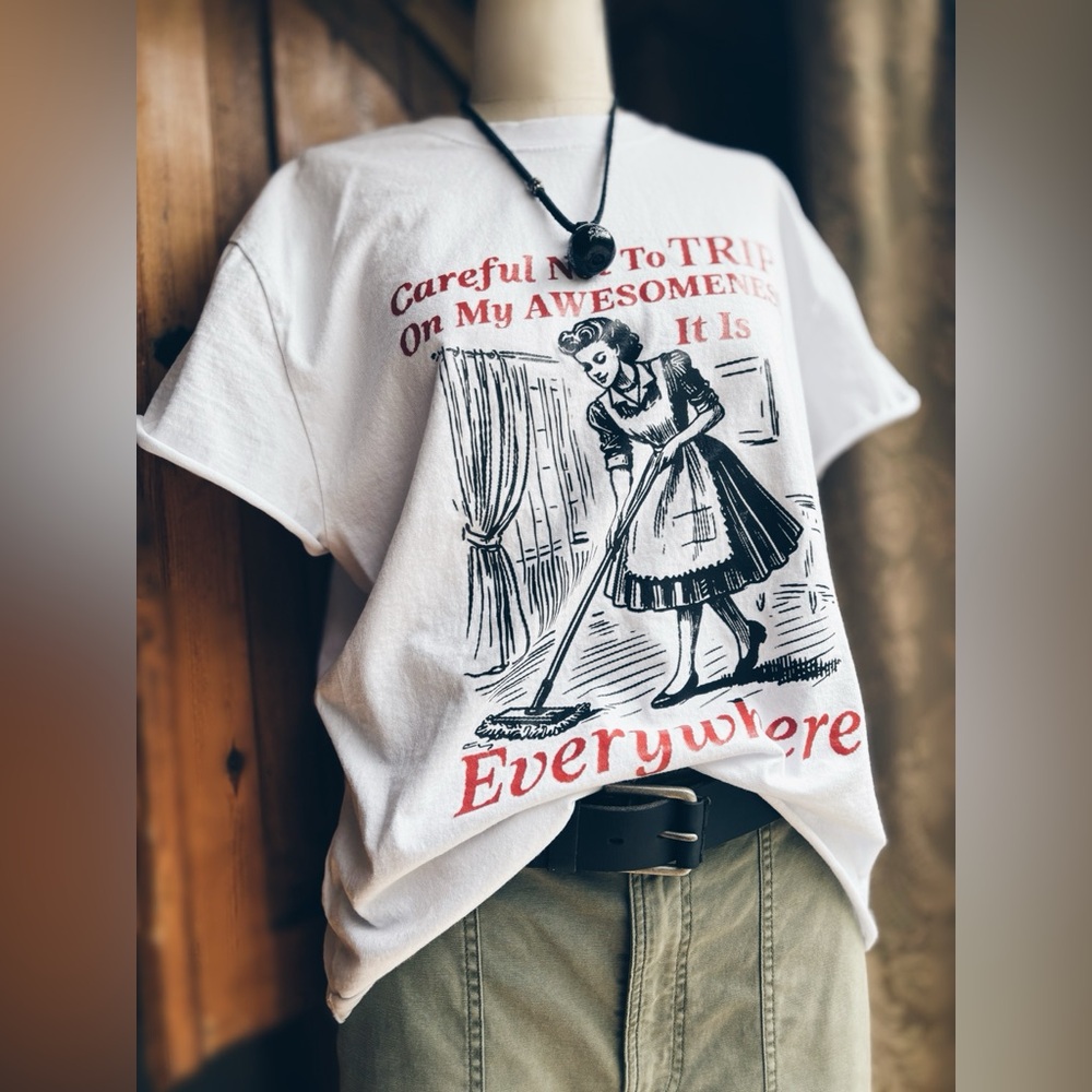 Artisan Reworked White Graphic Tee | Raw Hem & Custom Stitching | Boho L